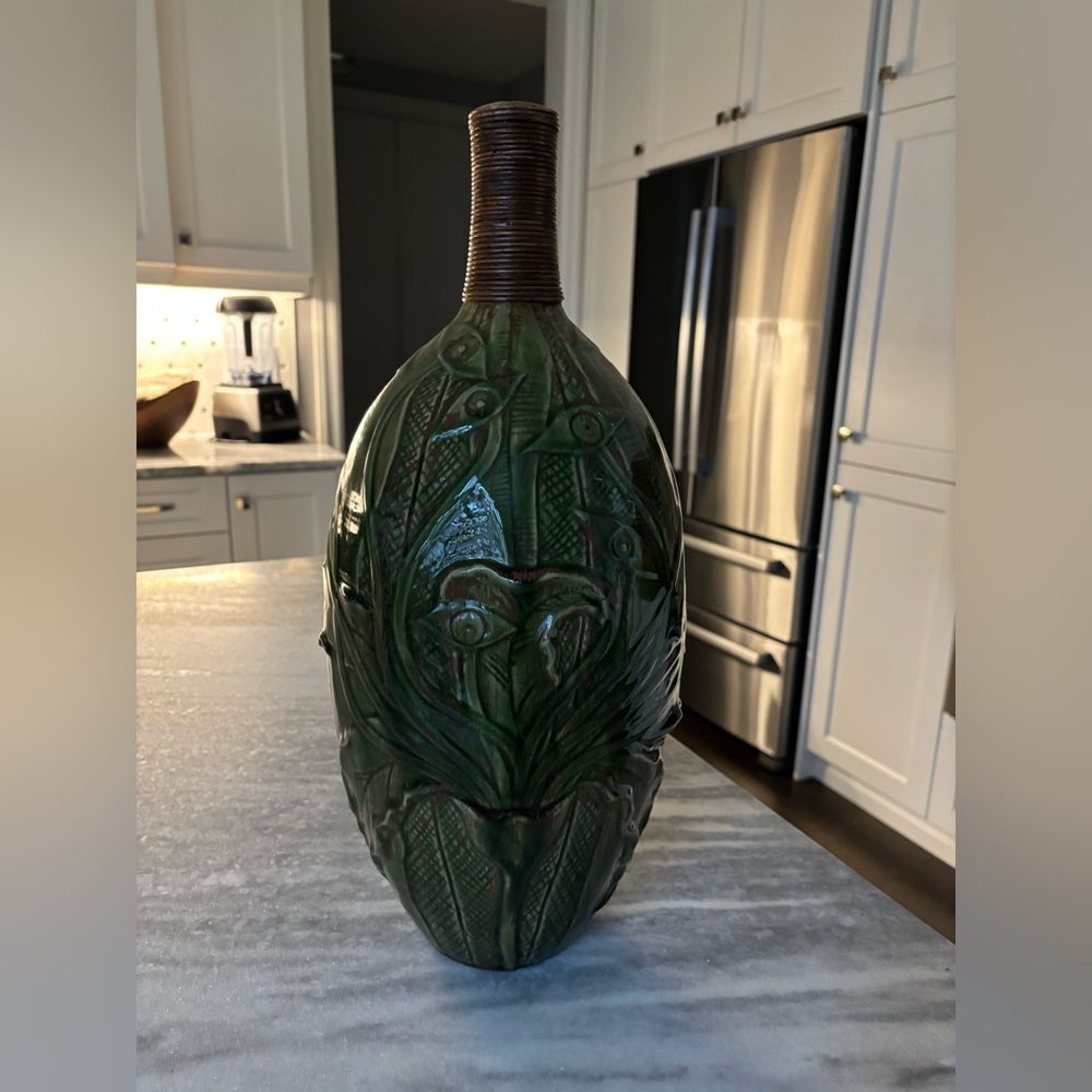 Bombay Green and Brown Decorative Vase vintage 90s tall 19 inches rare quality